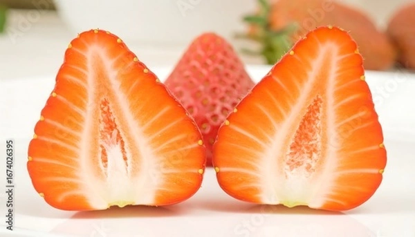 Fototapeta Close up of a Sliced Strawberry, Fresh and Juicy.