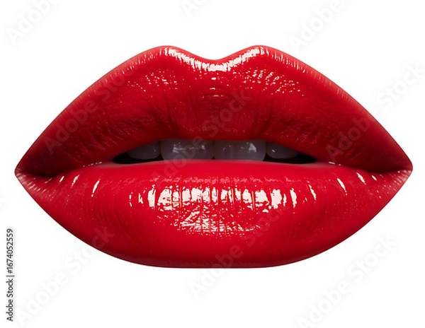 Fototapeta Glossy red lips isolated on transparent background