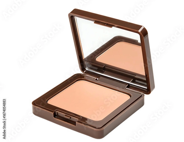 Fototapeta Open compact powder makeup with mirror isolated on transparent background