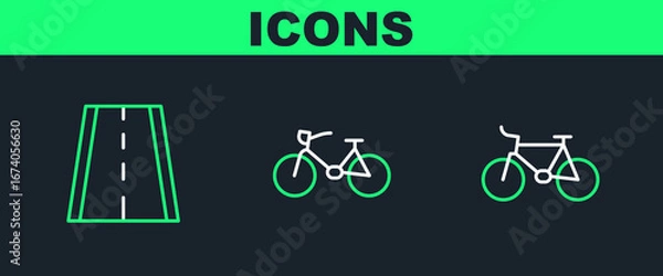 Fototapeta Set line Bicycle, lane and icon. Vector