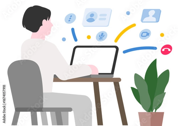 Obraz 在宅勤務でオンライン会議をする男性