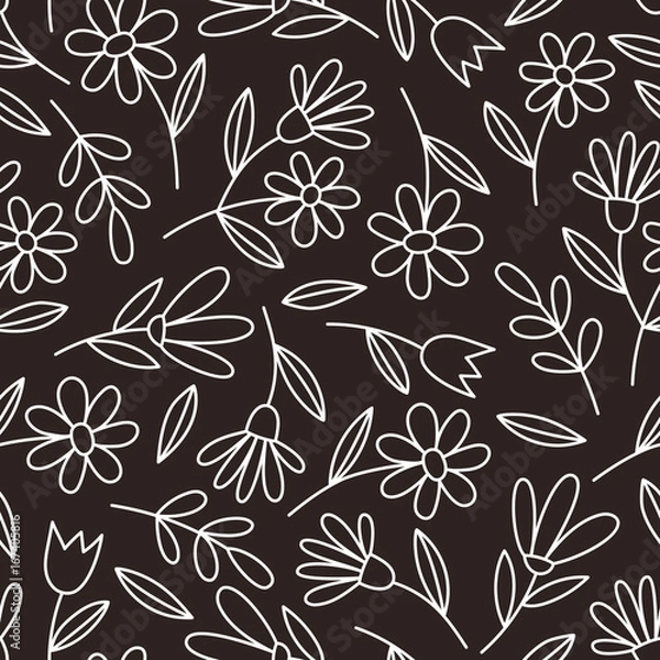 Fototapeta kbecca_vector_monochromatic_whimsy_floral_pattern_seamless_tile