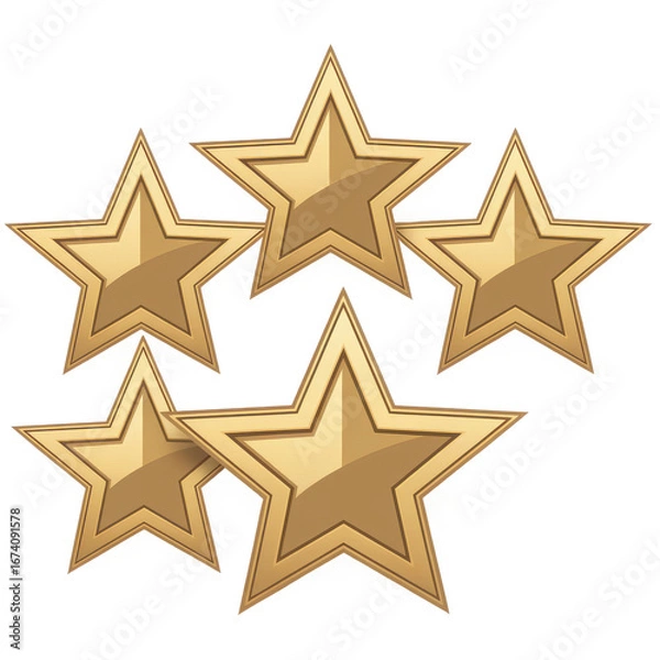 Fototapeta Five golden stars shiny award achievement ranking recognition rating excellence quality success awarding success isolated on transparent background