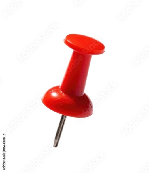 Fototapeta Single Red Plastic Pushpin or Thumbtack cutout isolated on transparent bg, png