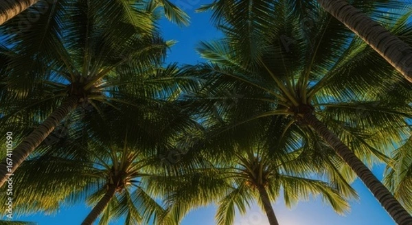 Fototapeta Tropical Paradise Low-Angle View of Lush Palm Trees