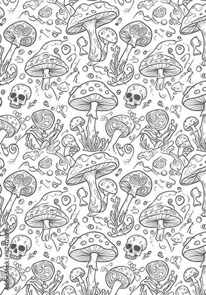 Obraz Whispers of the Fungi: An Ink-Drawn Fantasy
