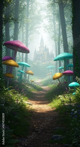 Obraz Enchanted Forest Path: A 3D Journey