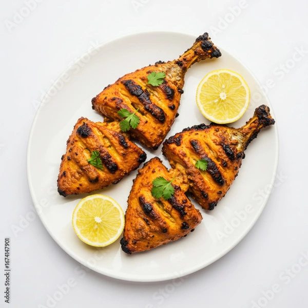 Fototapeta fish tikka with leamon