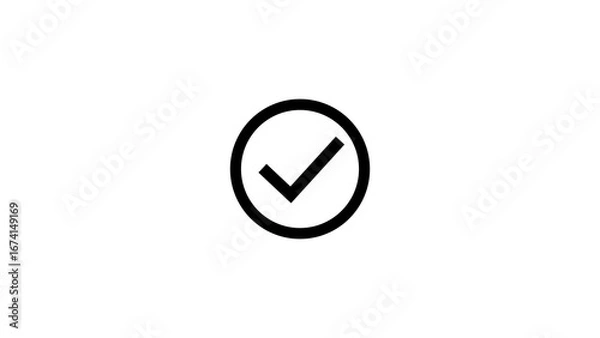 Fototapeta Simple black check mark inside a circle on a clean white background representing confirmation or completion