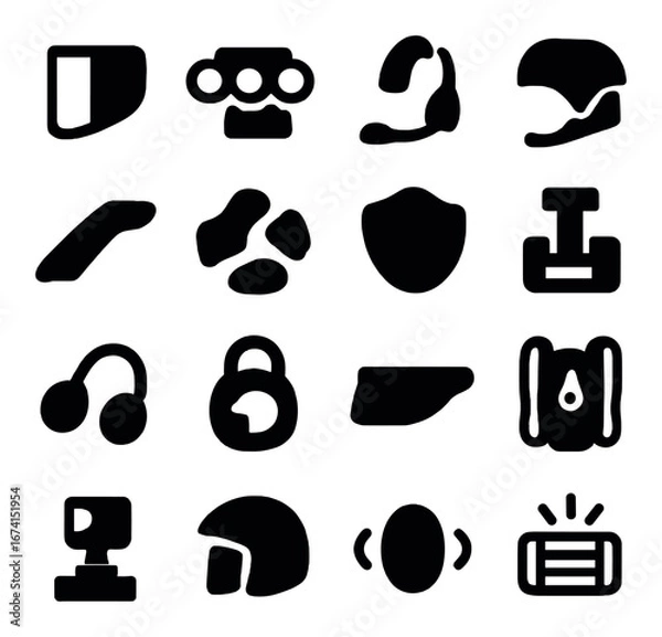 Fototapeta Silhouette automotive icon set featuring wheel, lock, seat, shield, and helmet symbols