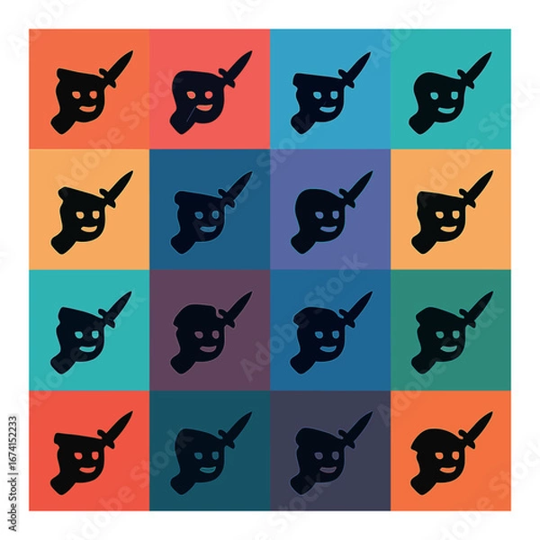 Fototapeta Silhouette halloween icons set featuring witch, ghost, pumpkin, skull, cat, and bat symbols