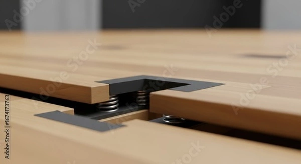 Fototapeta Side angle of panel joints on a sprung dance floor demonstrating vibration reduction and improved dancer safety features.