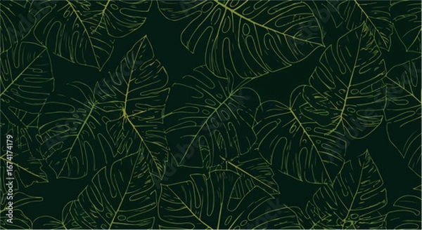 Obraz Dark tropical leaves with elegant golden outline suitable for luxury wallpapers, textiles, and stylish modern backgrounds