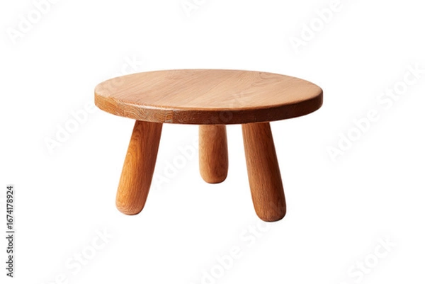 Fototapeta a small, round wooden table with four legs, a simple design, and an isolated on a transparent background in PNG format.