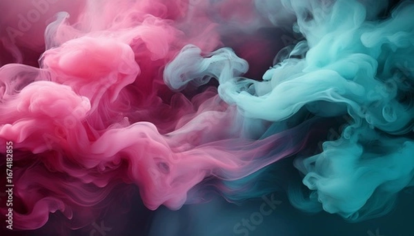 Fototapeta pink and teal smoke clouds merging into vapor abstract