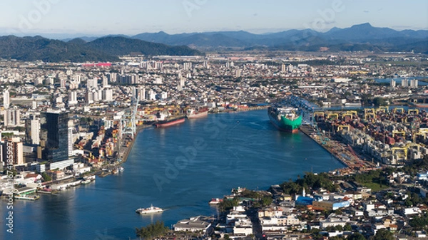 Obraz Aerial view of the busy Port of Itajaí with cargo ships and colorful containers in Santa Catarina.