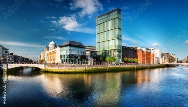 Obraz modern buildings and offices on liffey river in dublin