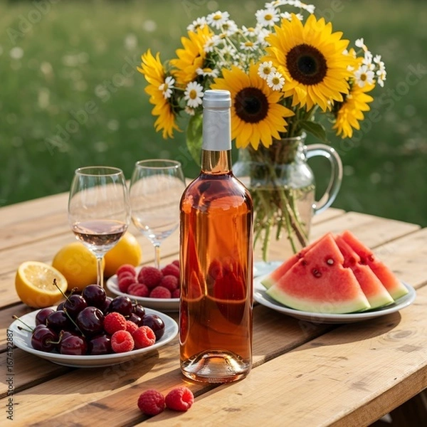 Fototapeta rosé wine picnic