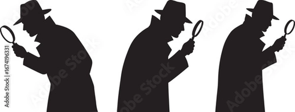 Obraz Three detectives in silhouette examining with magnifying glasses
