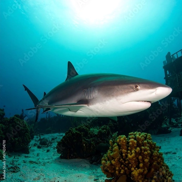 Obraz Grey shark in coral reef
