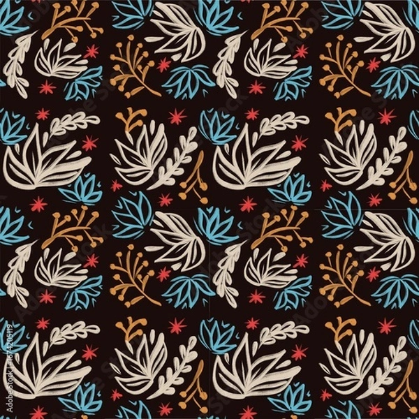 Fototapeta Seamless floral pattern with dark background 
