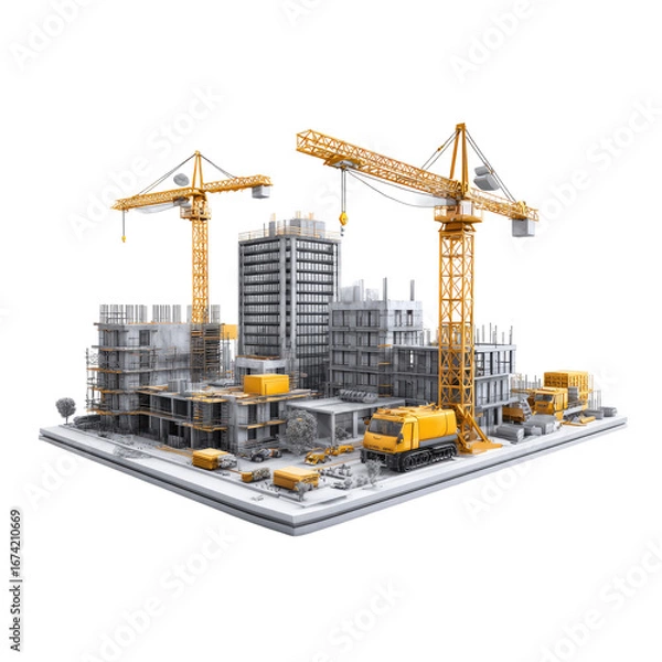 Fototapeta City construction site with cranes