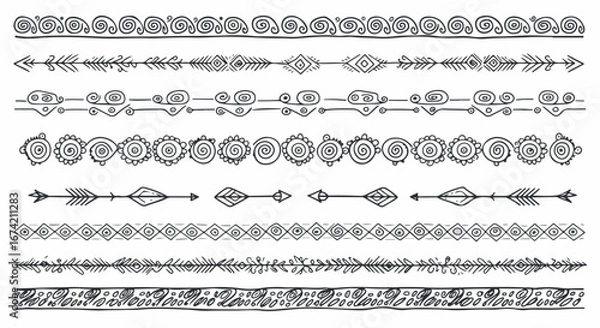 Obraz Classic ornamental line border collection with detailed vintage motifs suitable for invitations, luxury patterns, and ethnic artwork