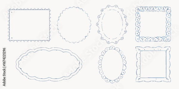 Fototapeta Collection of six hand drawn decorative frames and borders in various shapes and styles