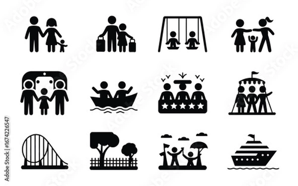 Obraz Family activities and recreation black silhouette icons set
