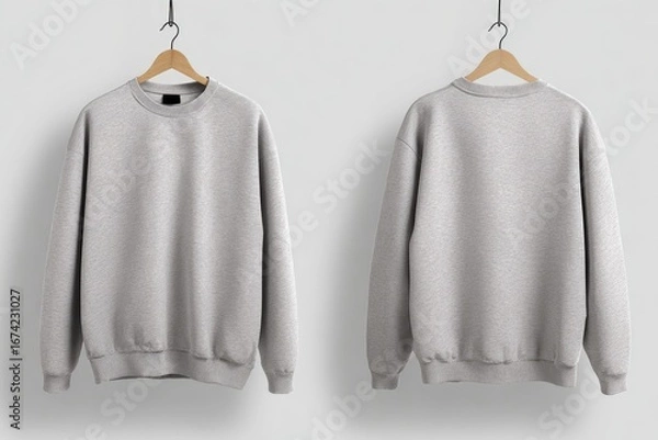 Fototapeta Light gray sweatshirt on hangers, front and back view