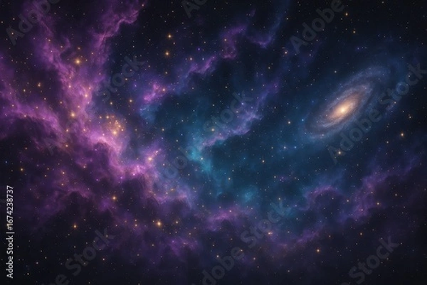 Obraz Ethereal Cosmic Nebula with Swirling Galaxy Patterns and Stellar Birth Regions in Deep Space