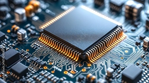Obraz advanced microprocessor on circuit board with integrated chips and electronic components
