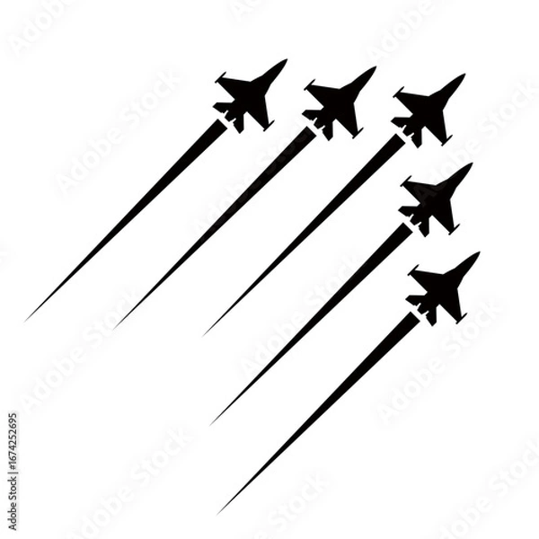 Fototapeta contrail and fighter jet silhouette,Fighter jets performing aerobatic flyovers at air shows and major events
