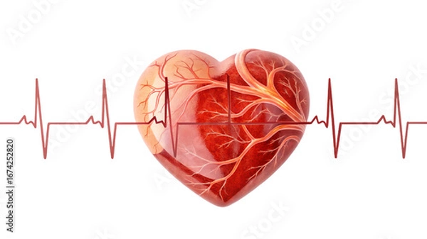 Fototapeta heart beat on ecg isolated on transparent background