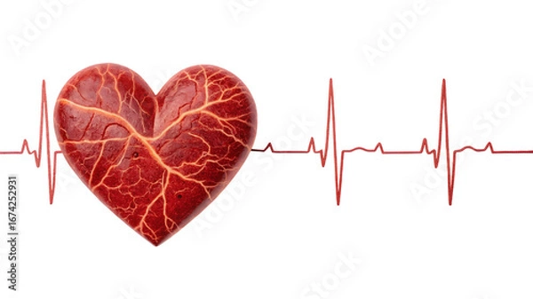Fototapeta red heart and heartbeat isolated on transparent background