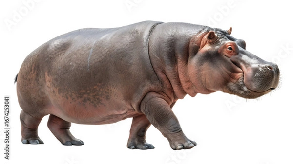 Fototapeta single hippopotamus walking isolated on transparent background