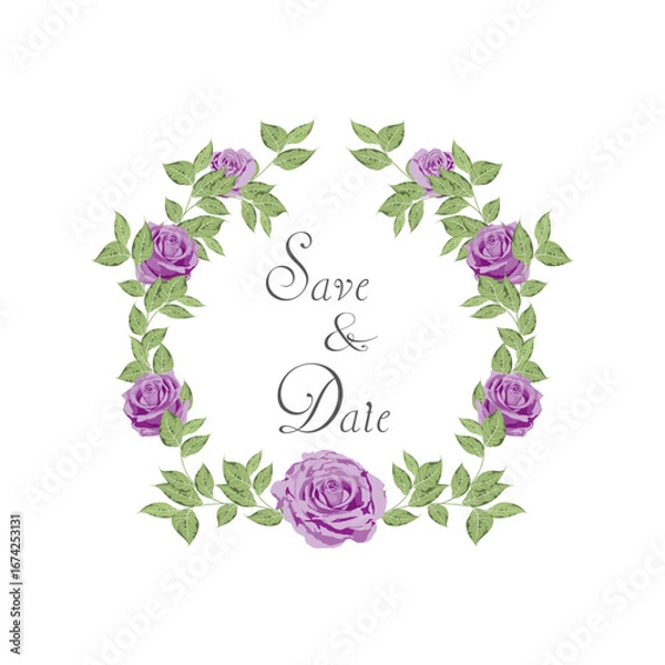 Obraz Design elements for wedding invitation templates and other cards.
Elegant purple rose and green leaf decoration concept.
Vector illustration.
