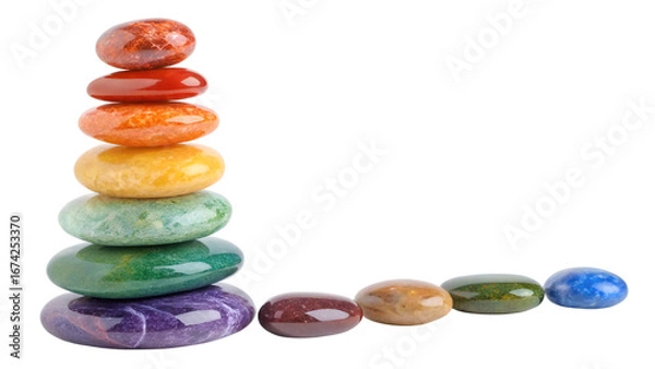 Fototapeta tower of colorful stones , stack of colorful stones, pyramid of coloring stones isolated on transparent background