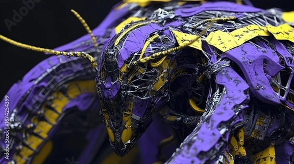 Fototapeta Abstract Biomechanical Insect Robot Purple Yellow Design