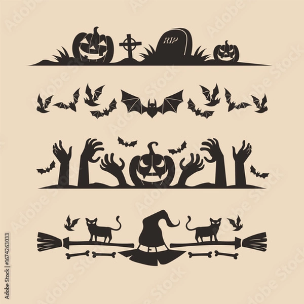 Fototapeta A collection of halloween themed vector graphics including pumpkins and bats etc isolated on transparent background
