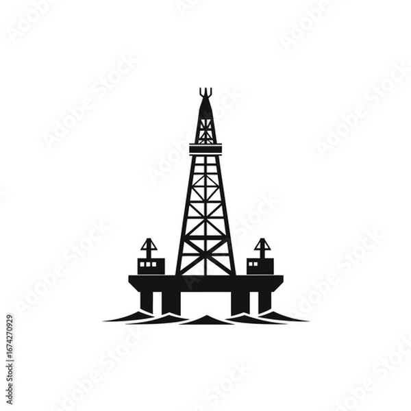 Fototapeta Silhouette of an oil and gas exploration derrick platform for offshore drilling, isolated on a white background