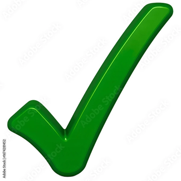 Fototapeta A striking green checkmark with clean edges vibrant and isolated on a white background Ideal for concepts of success and accomplishment, isolated
