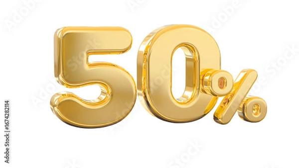 Fototapeta Golden 3D 50 Percent Discount PNG – Luxury Sale Badge Transparent Background for E-Commerce, Marketing Promotions, Flash Deals, and Social Media Ads