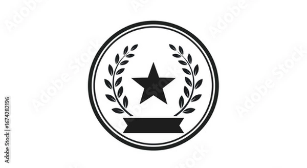 Fototapeta Elegant achievement emblem with laurel wreath star and ribbon graphic art