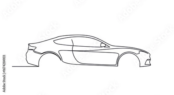 Fototapeta Dynamic automotive concept rendered with a single continuous black line on a stark white backdrop