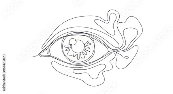 Fototapeta Single line eye art expressing clarity, vision and minimalistic aesthetics in linear design