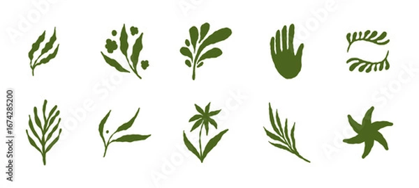 Fototapeta Vector abstract logo templates, icons and symbols, art prints with minimal shapes in  floral wavy ink rough hand drawn naive style, cover, packaging, branding design templates