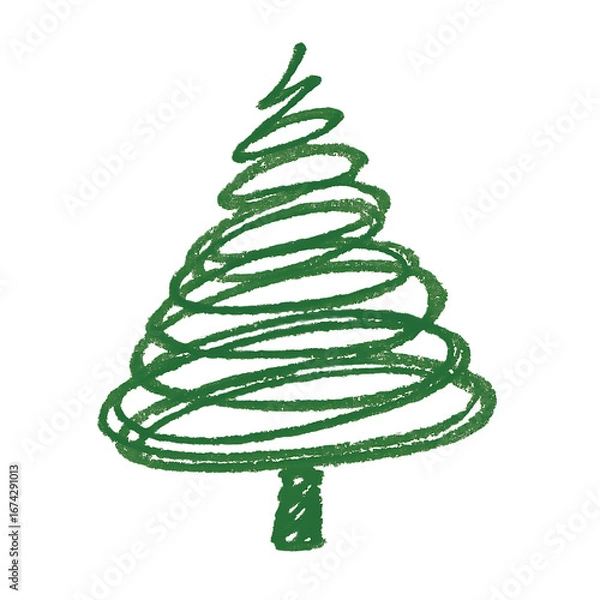 Obraz Abstract Green Christmas Tree Swirls Isolated on White Background hand drawn isolated on a transparent background