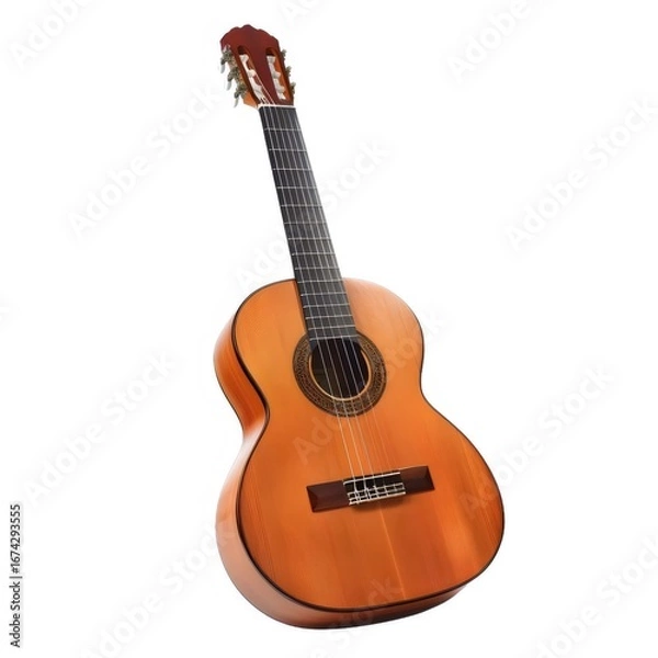 Obraz 木製のクラシックギターのスタジオショット 楽器の茶色い木目模様と装飾デザイン