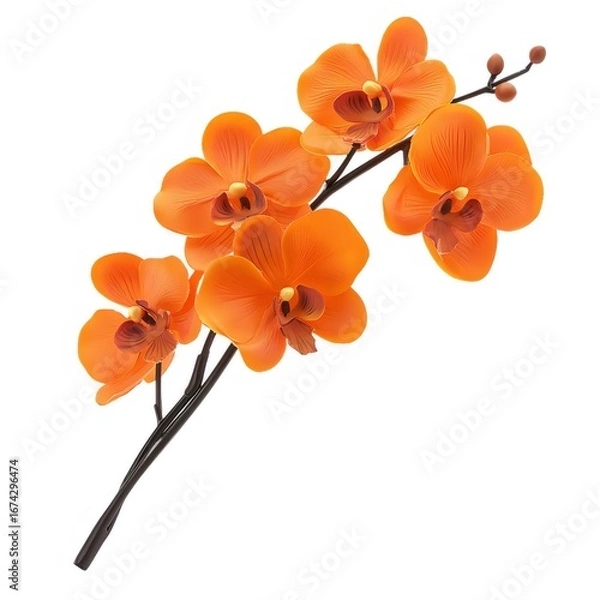 Fototapeta オレンジ色のランの花が白い背景に咲いています 鮮やかな熱帯植物の詳細